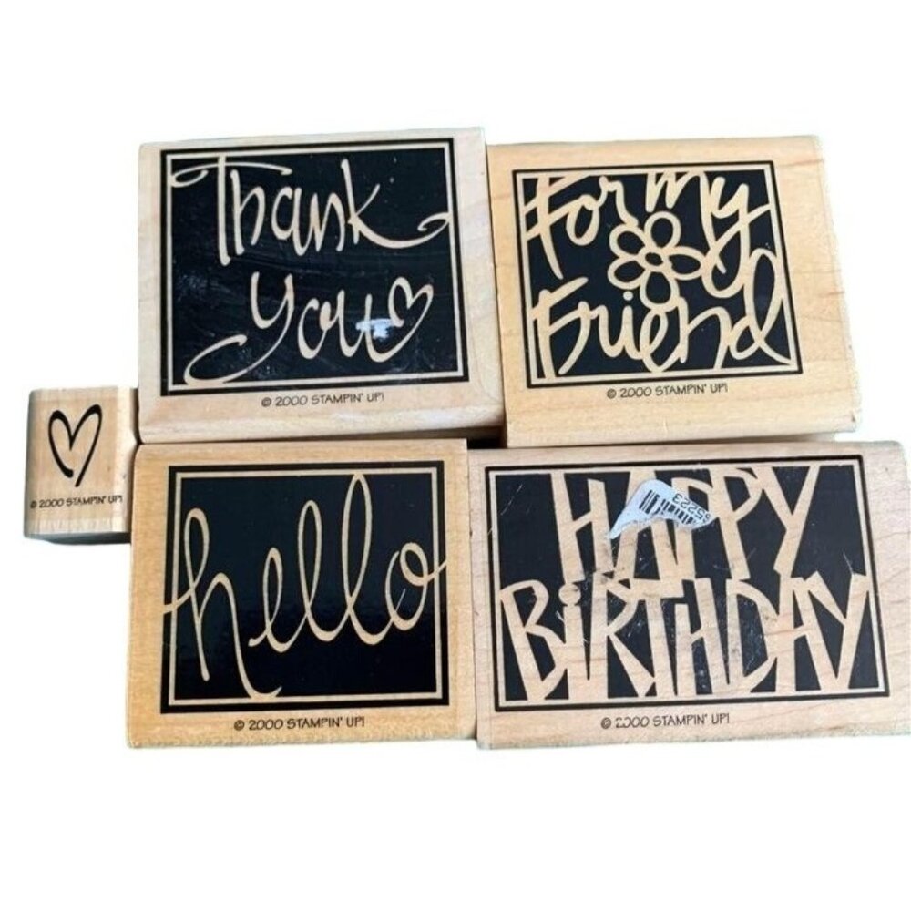 Stampin Up Vivid Greetings Rubber Stamp Set ~ Hello Thanks Birthday Heart